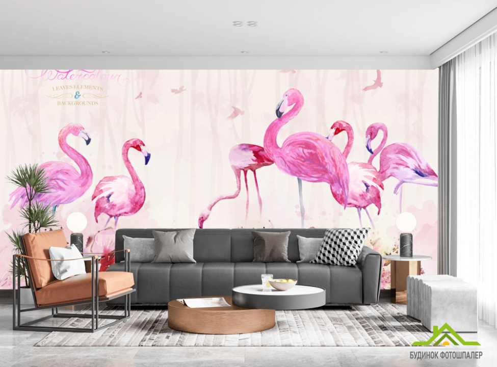выбрать Фотообои Акварельные фламинго Фотообои с Фламинго на стену