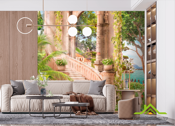 Фотошпалери Сходи, балкон, дерева