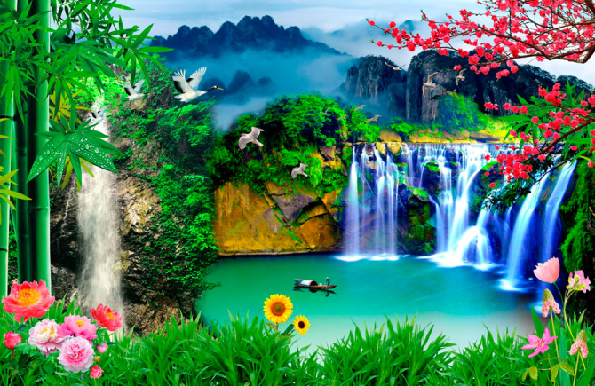 Фотошпалери Озеро в китайських мотиви