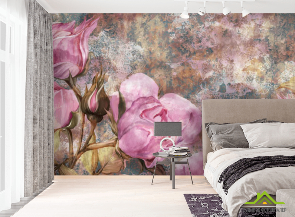 выбрать Фотошпалери Рожеві троянди Мальовані Фотошпалери Квіти на стіну