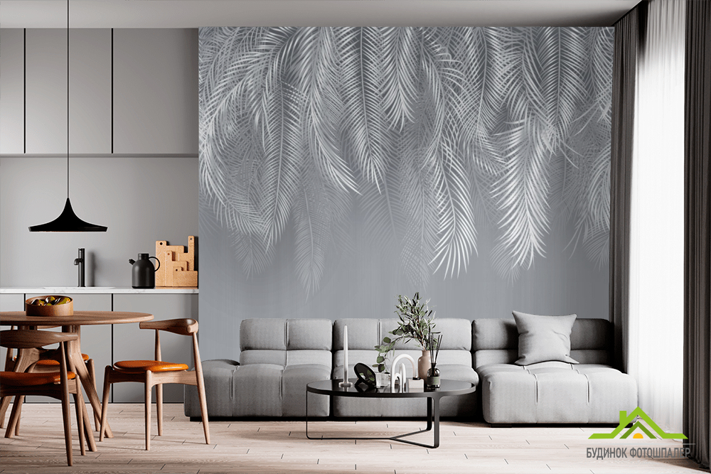 Фотошпалери сірі листя на стіну