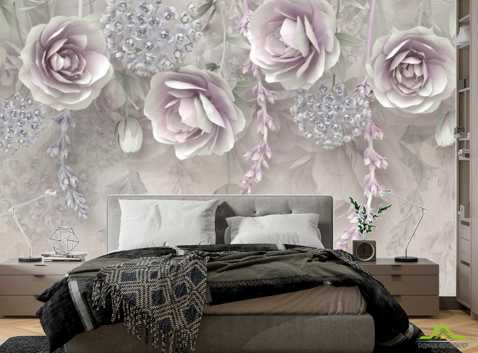 выбрать Фотообои Фиолетовые 3д цветы Фотообои в спальню на стену