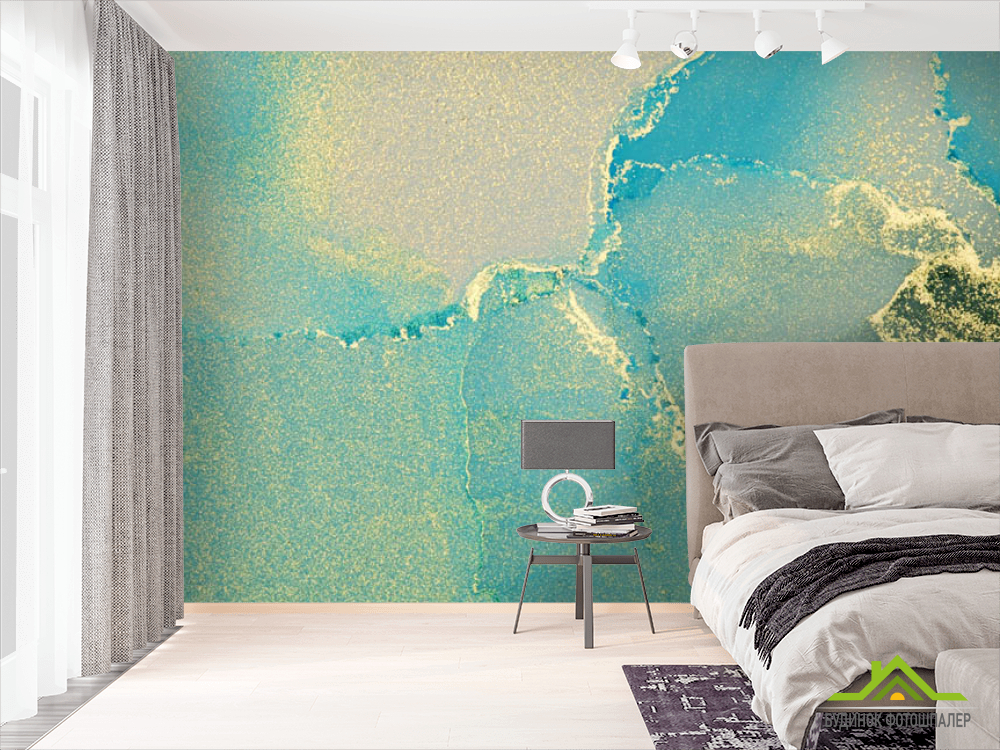 Фотообои Бирюзовый fluid art с золотом