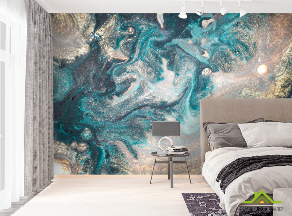 выбрать Фотошпалери Золотий флюїд з бірюзою Фотошпалери Fluid art на стіну