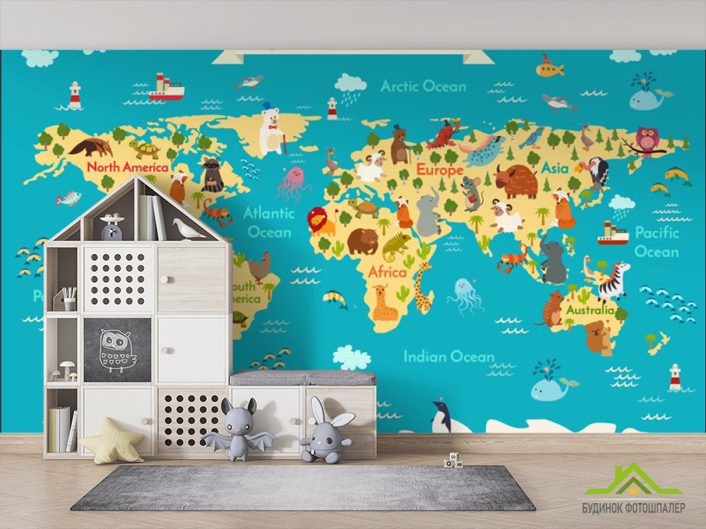 Фотошпалери Бірюзова карта з тваринами
