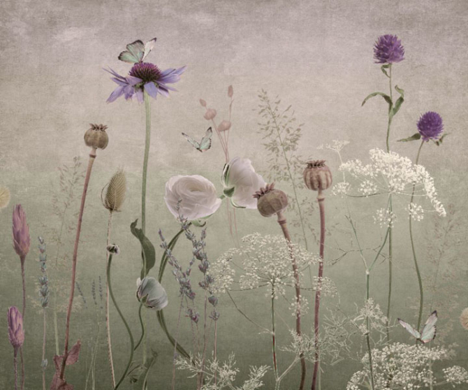 Фотообои Полевые дизайнерские цветы розовые