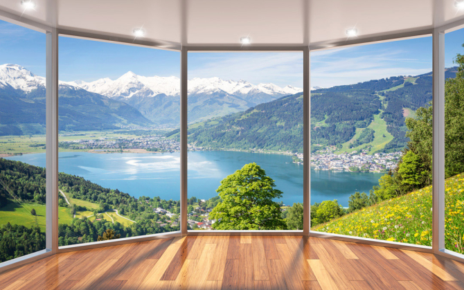 Фотошпалери Вид з вікна на озеро