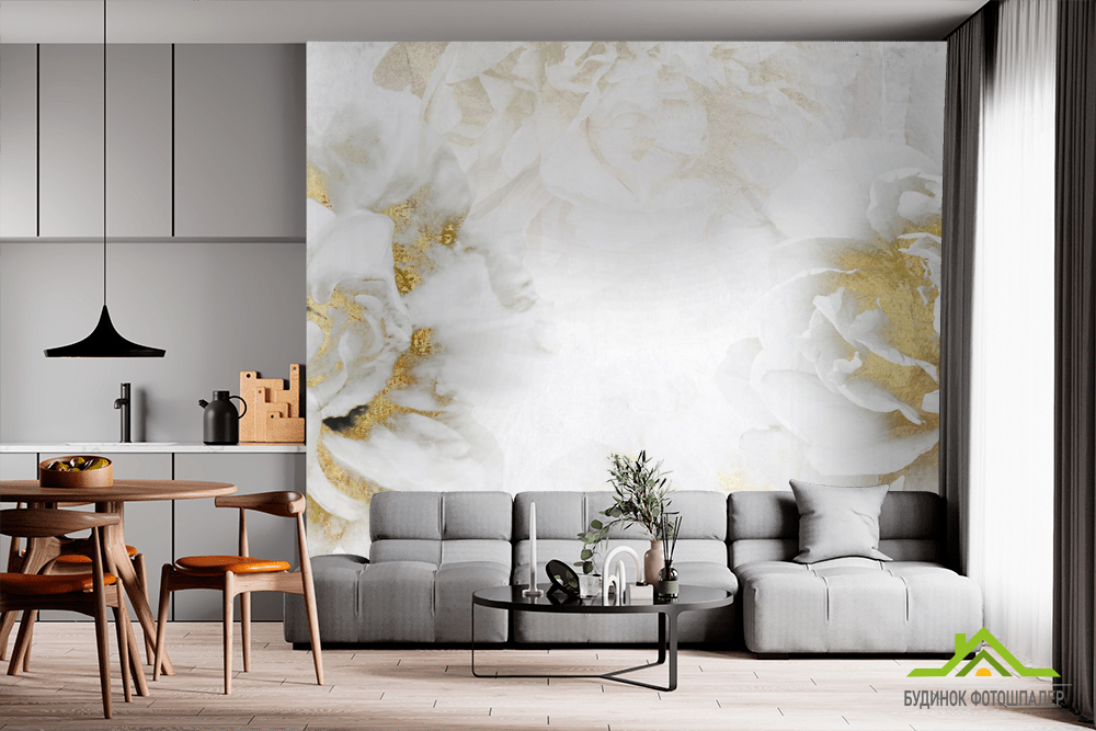 Фотообои золотые пионы