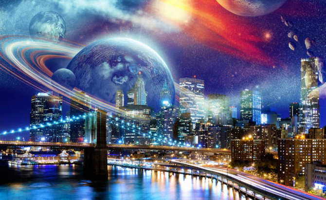 Фотошпалери місто і космос