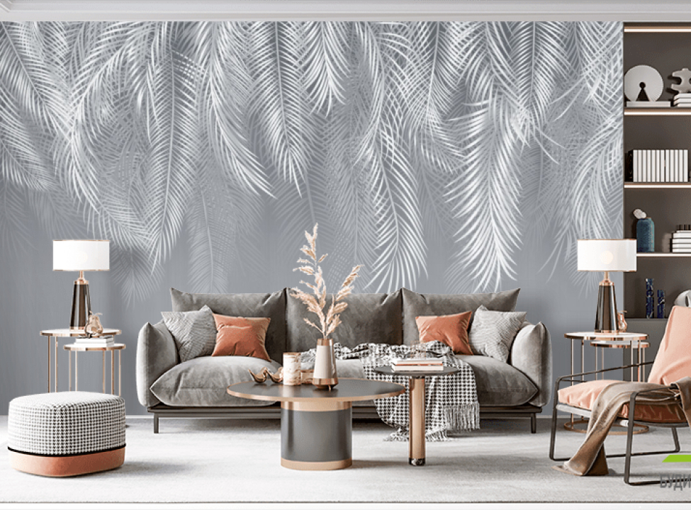 выбрать Фотообои серые листья на стену Фотообои Дизайнерские листья на стену
