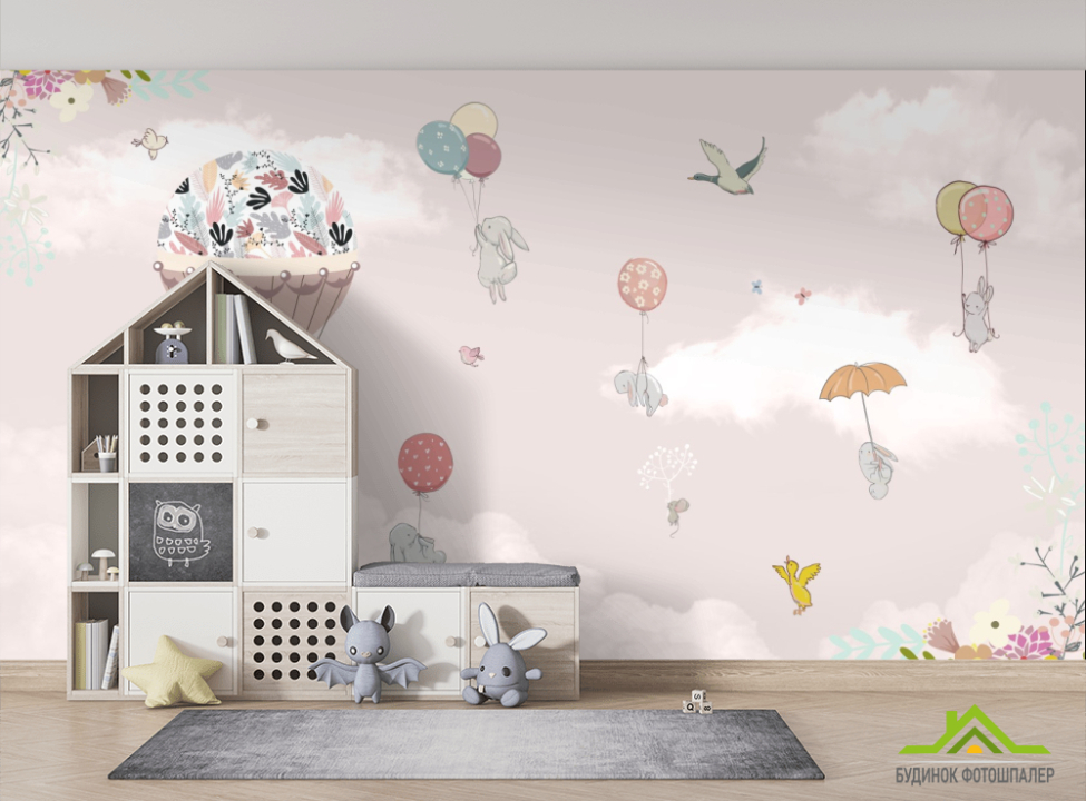 выбрать Фотошпалери зайчика на повітряних кулях Фотошпалери Little kids на стіну
