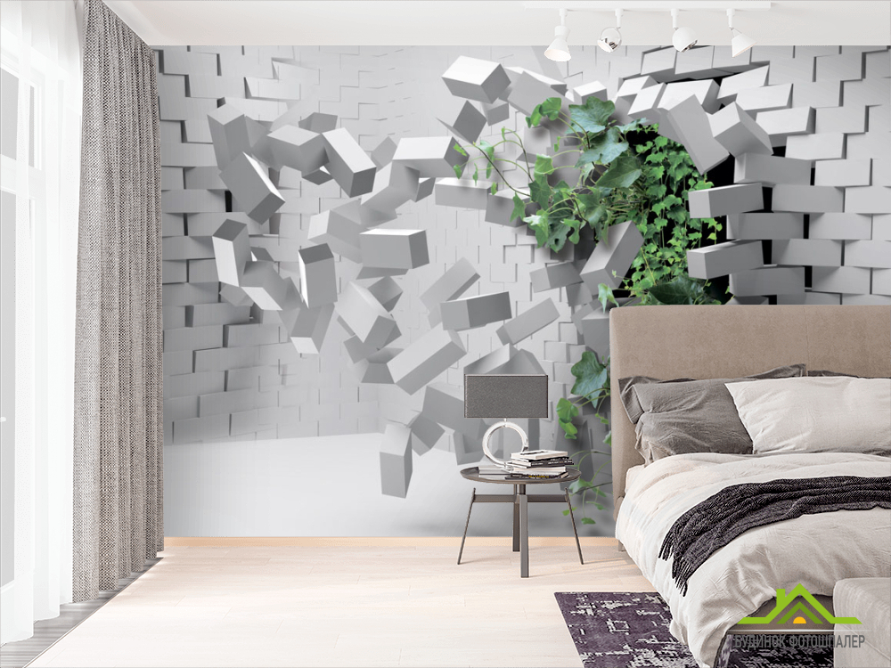 Фотошпалери Цегляна стіна з квіткою