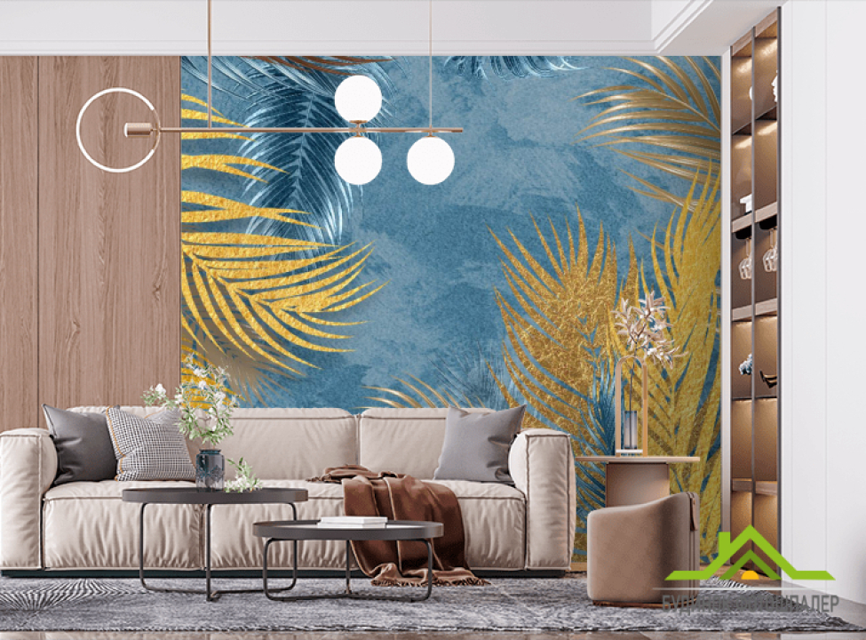 выбрать Фотообои золотые тропические листья Фотообои тропические листья на стену