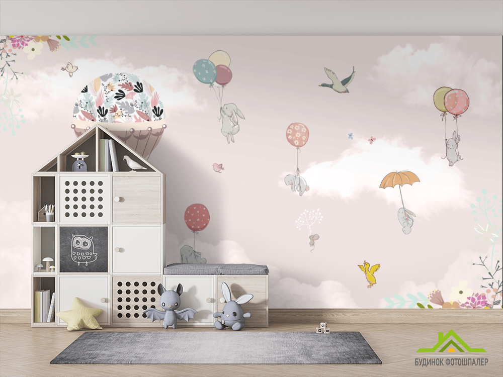 Фотошпалери зайчика на повітряних кулях