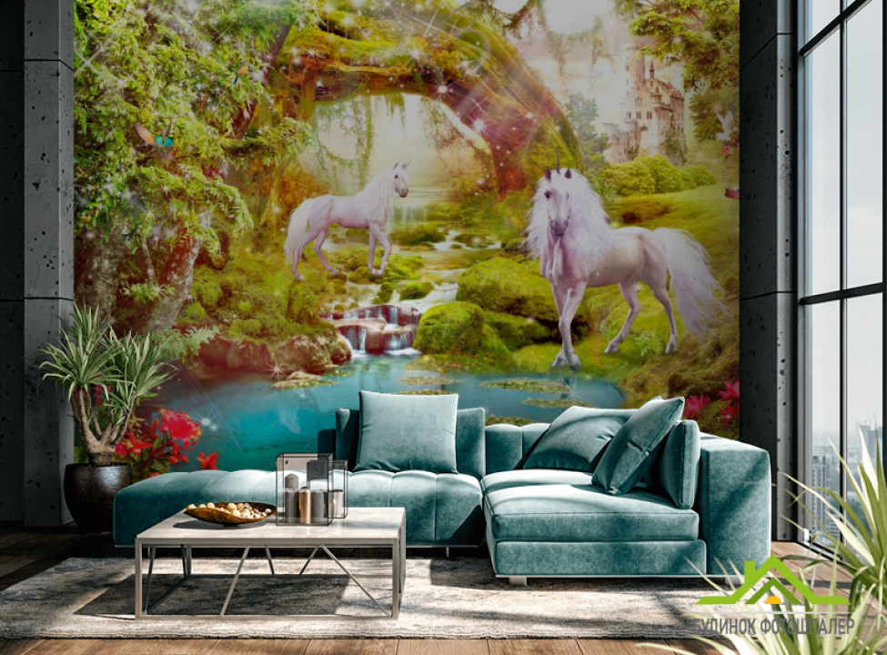 выбрать Фотошпалери Коні, арка, вода Фотошпалери Фрески на стіну