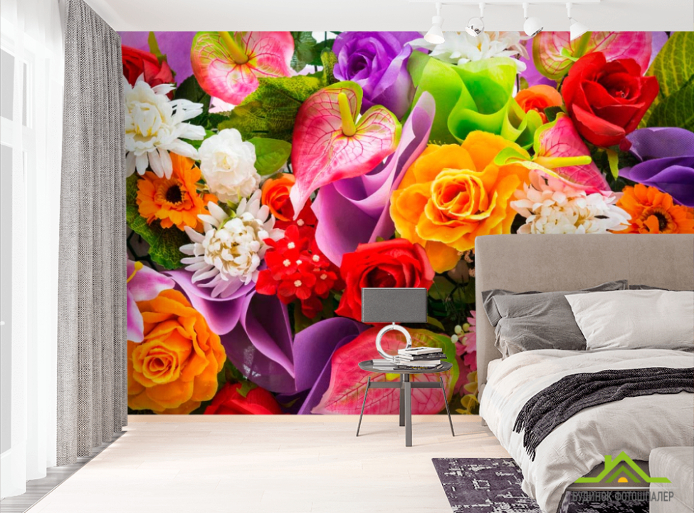 выбрать Фотошпалери Фотошпалери Яскравий букет квітів Фотошпалери Квіти на стіну