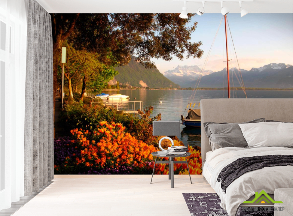 выбрать Фотошпалери Фотошпалери Яхта в горах Фотошпалери Природа на стіну
