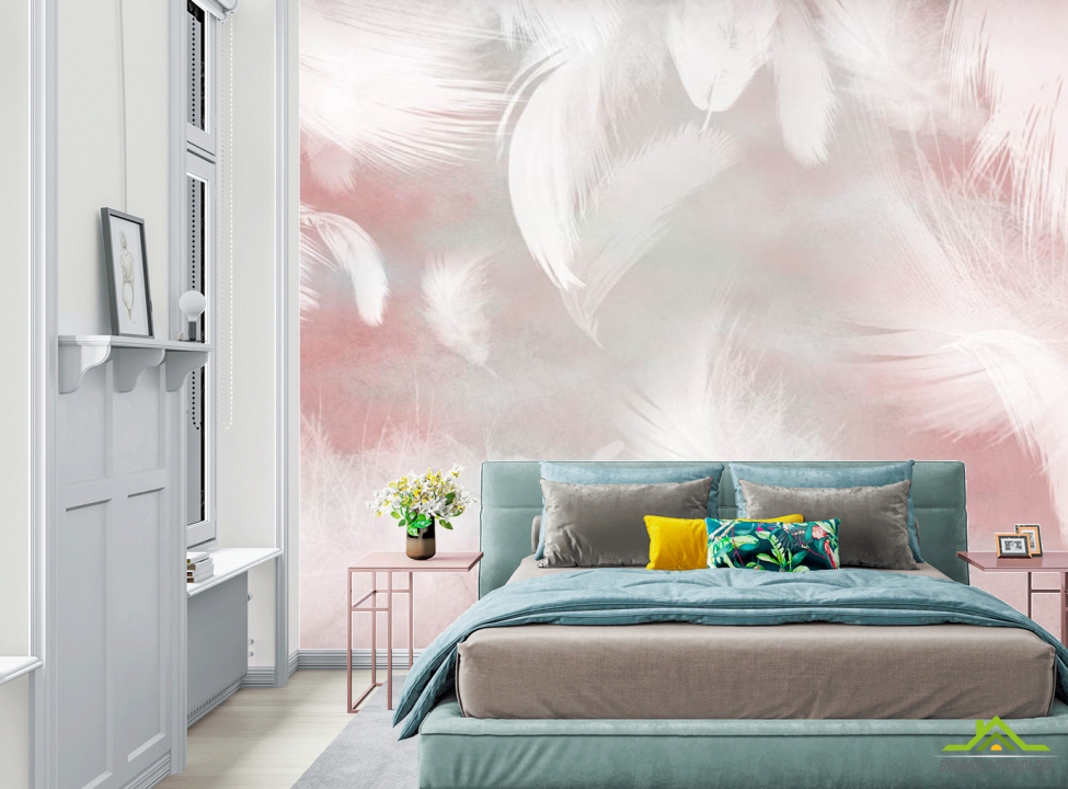 выбрать Фотообои Перья на розовом фоне Фотообои в спальню на стену