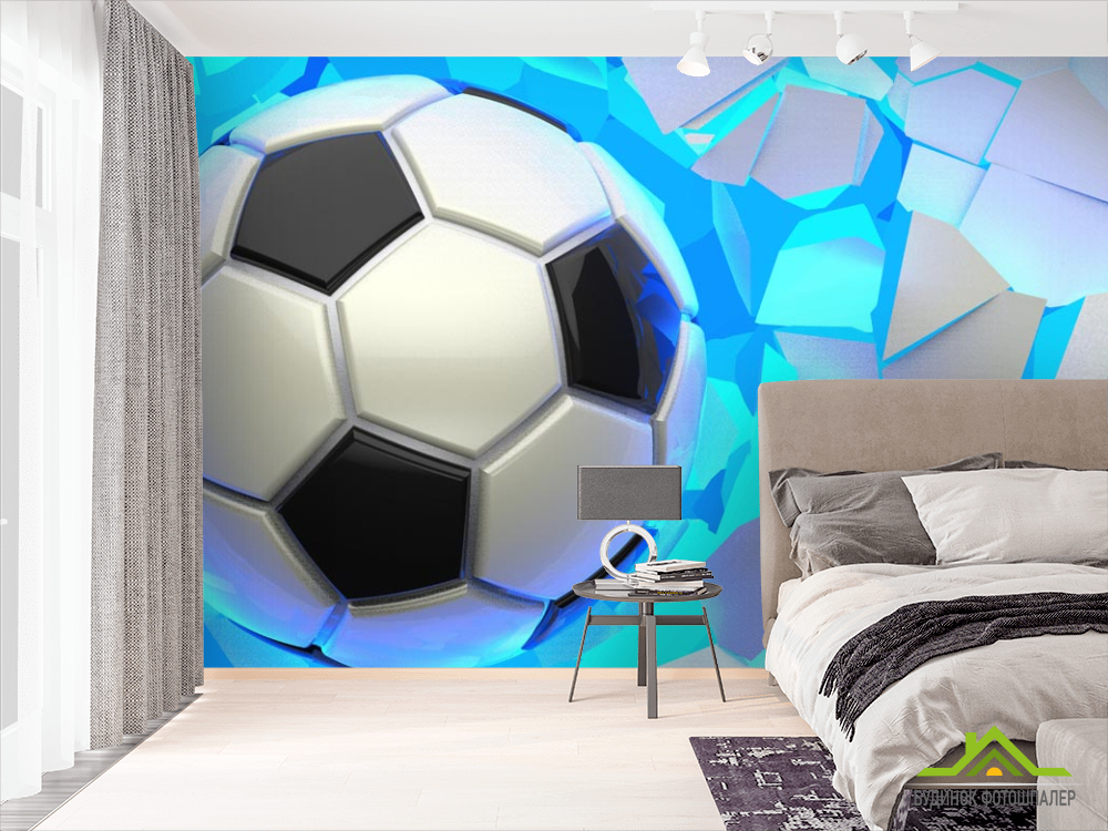 Фотообои мяч разрушает стену