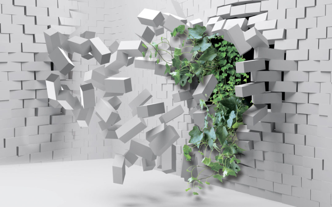 Фотошпалери Цегляна стіна з квіткою