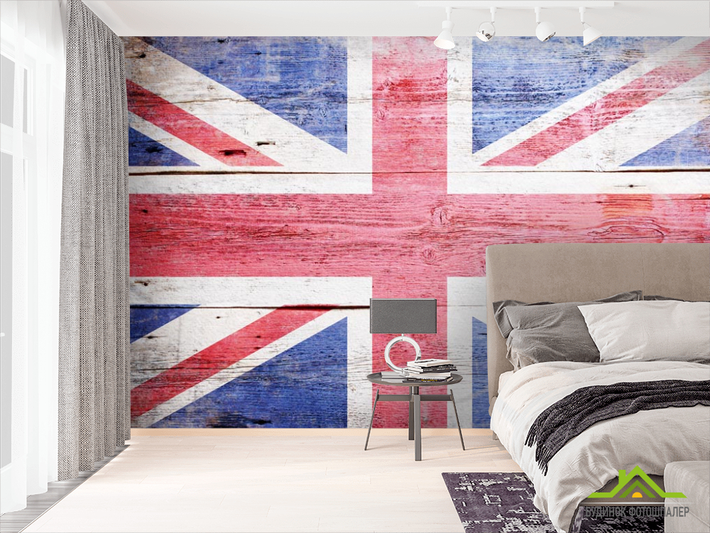 Фотошпалери прапор Великобританії на дерев'яному тлі