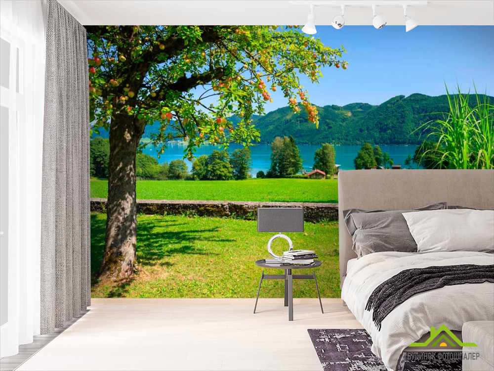 Фотообои Яблоня, горы, вода