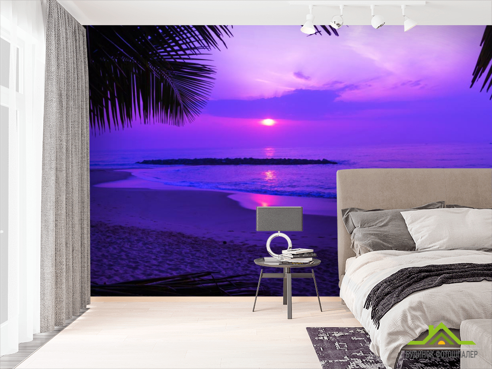 Фотошпалери Фіолетовий захід сонця над морем