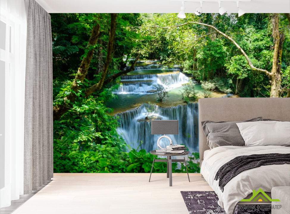 выбрать Фотообои водопад среди зеленых растений Фотообои Природа на стену