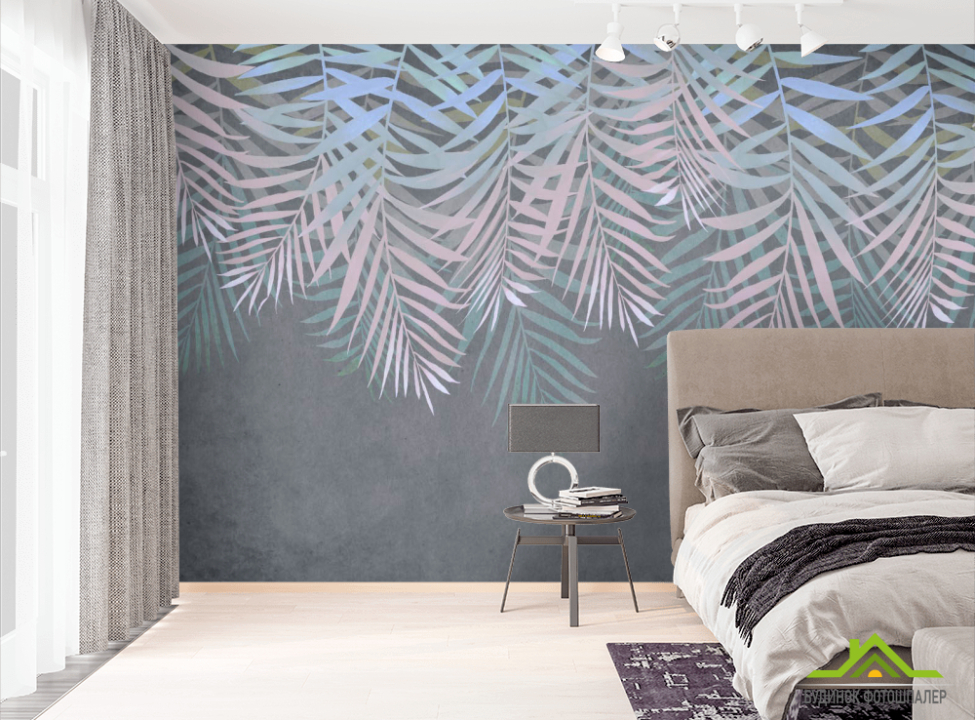 выбрать Фотошпалери Листя зі стелі на сірому Ексклюзивні фотошпалери на стіну