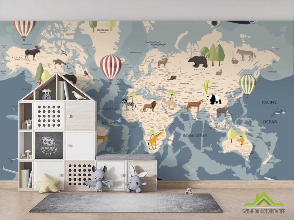 Фотошпалери Карта з тваринами