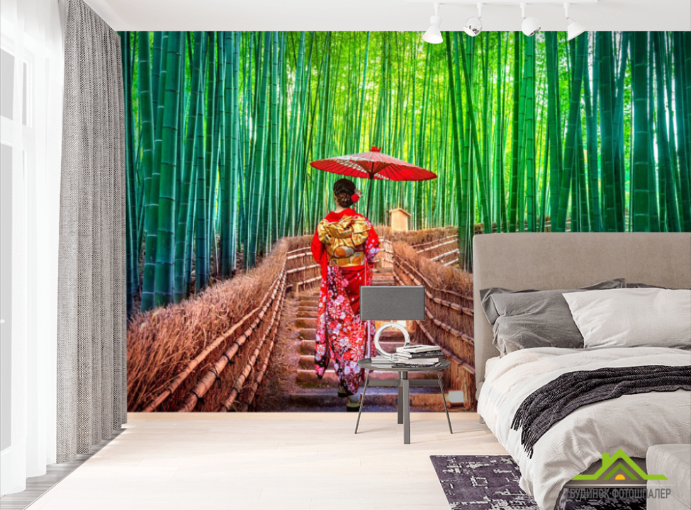 выбрать Фотошпалери бамбук, жінка в червоному Фотошпалери різні на стіну