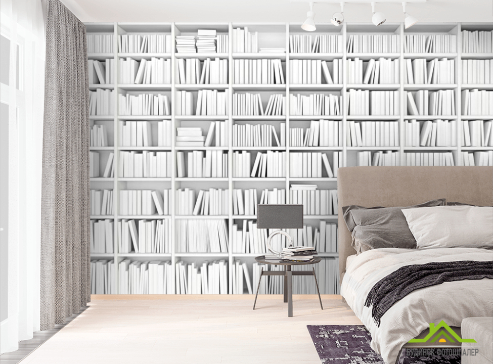 выбрать Фотообои белый книжный шкаф Фотообои лофт на стену