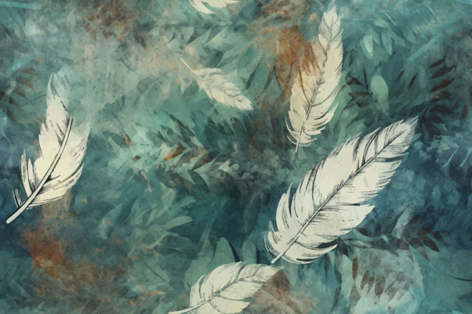 Фотошпалери Пір'я на зеленому тлі