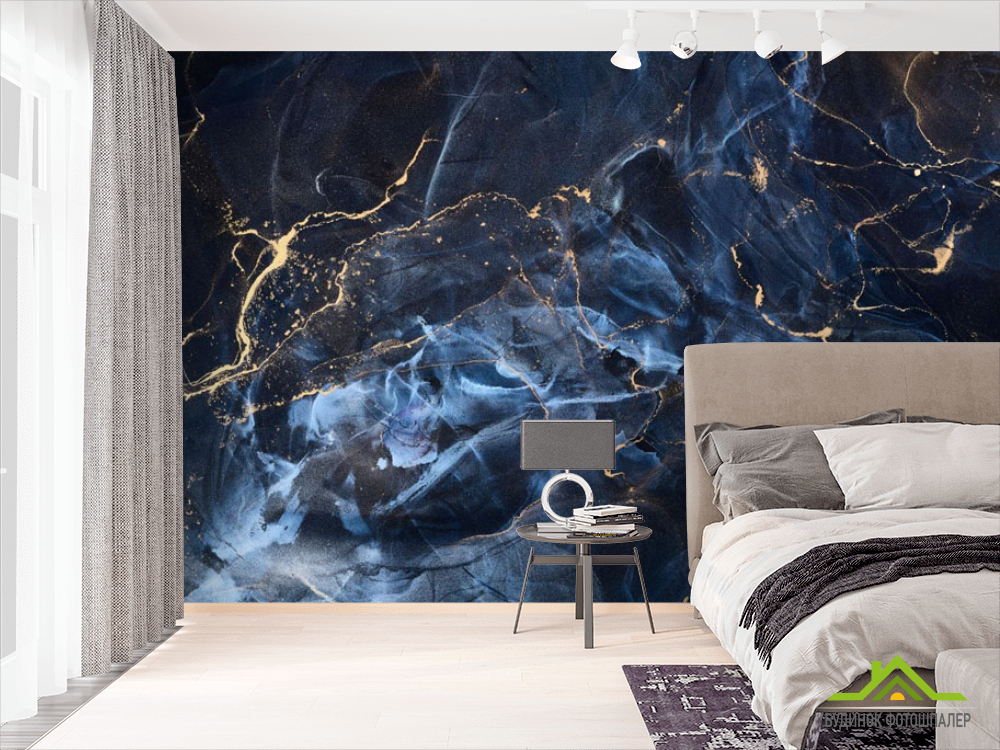 Фотообои Темно синий флюид с золотом