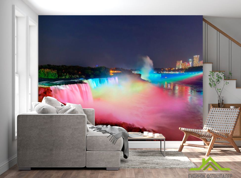 выбрать Фотошпалери Різнобарвний водоспад Фотошпалери Місто на стіну