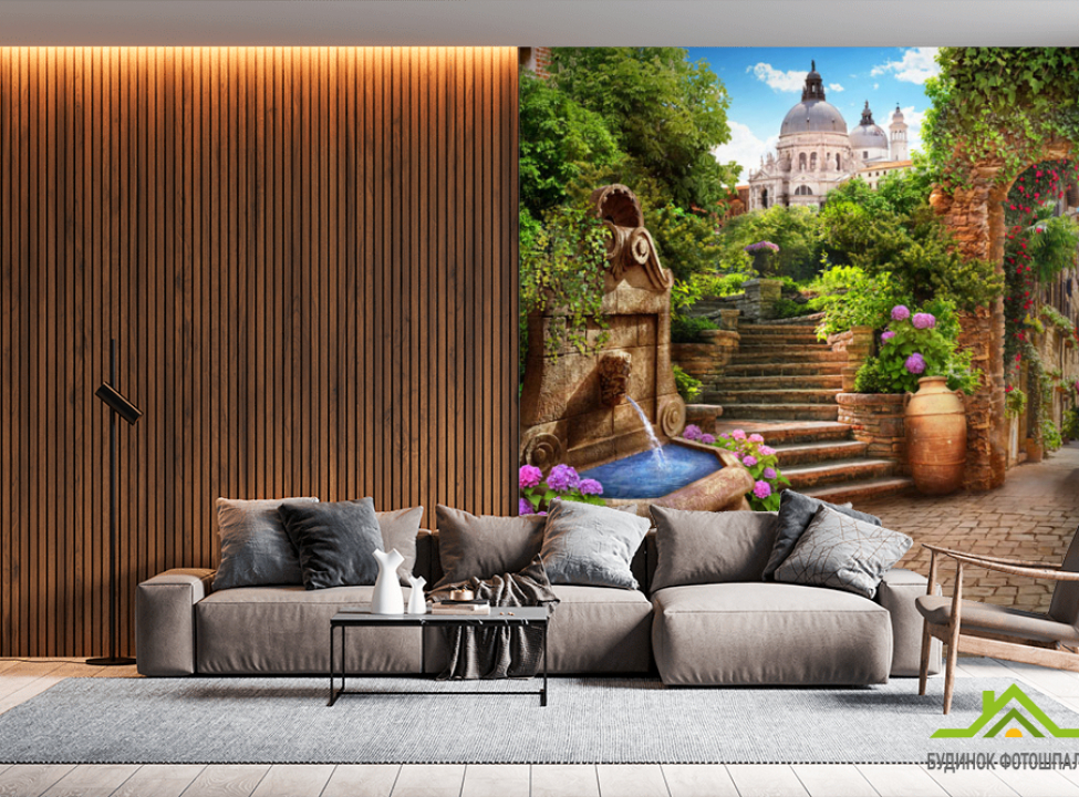 выбрать Фотошпалери Вуличка з квітами Фотошпалери Фрески на стіну