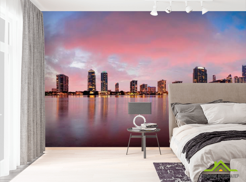 выбрать Фотошпалери Вода, вдалині місто Фотошпалери Сучасний місто на стіну