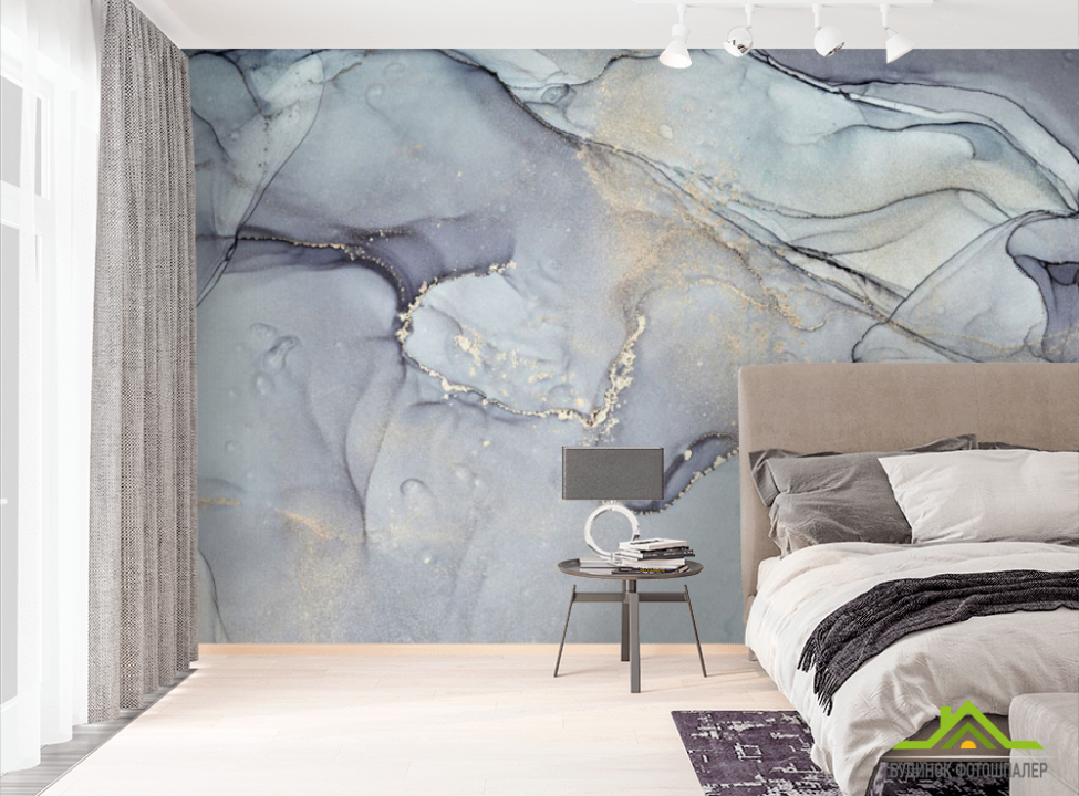 выбрать Фотошпалери Блакитний флюїд з сріблом Фотошпалери Fluid art на стіну