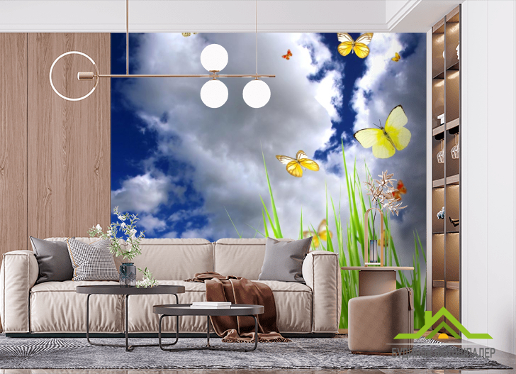 Фотообои Трава и бабочки