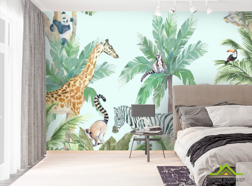 выбрать Фотошпалери слон, зебра, жираф  на стіну
