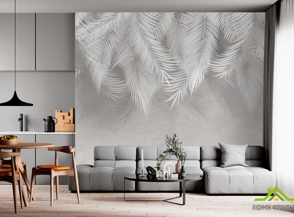 выбрать Фотообои серые листья на стену Фотообои Дизайнерские листья на стену