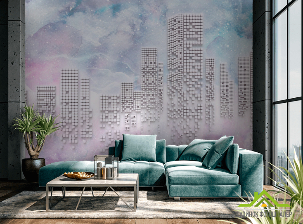 выбрать Фотошпалери Висотки на рожевому тлі Фотообої по стилю на стіну