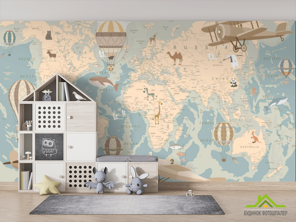Фотообои Карта мира и самолеты