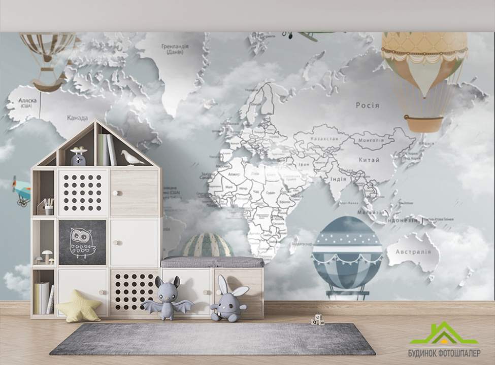 выбрать Фотошпалери Карта з повітряними кулями українською Фотошпалери Розвиваючі карти на стіну