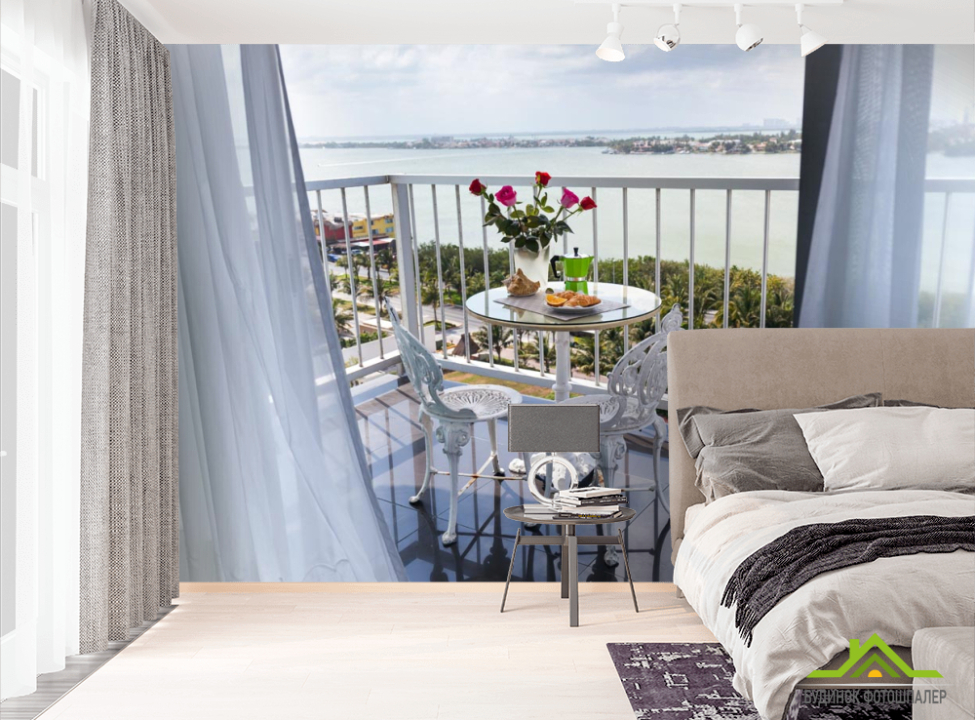 выбрать Фотошпалери вид на море з балкона білого Фотошпалери Вид з вікна на стіну