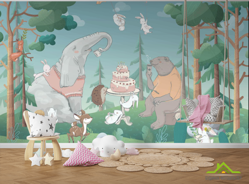 выбрать Фотообои Звери на пикнике в лесу Фотообои Little kids на стену