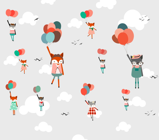 Фотообои Лисички на воздушных шариках