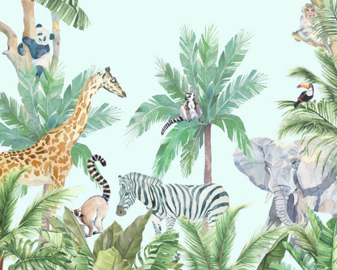 Фотошпалери слон, зебра, жираф