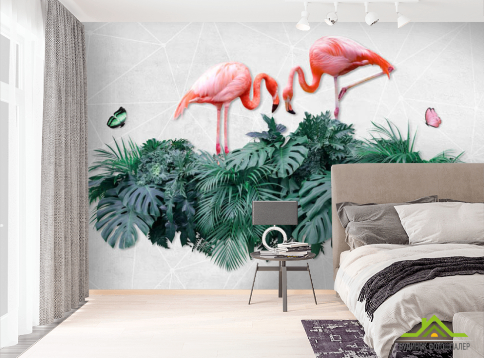 выбрать Фотошпалери фламінго на тропічних листках Фотошпалери різні на стіну