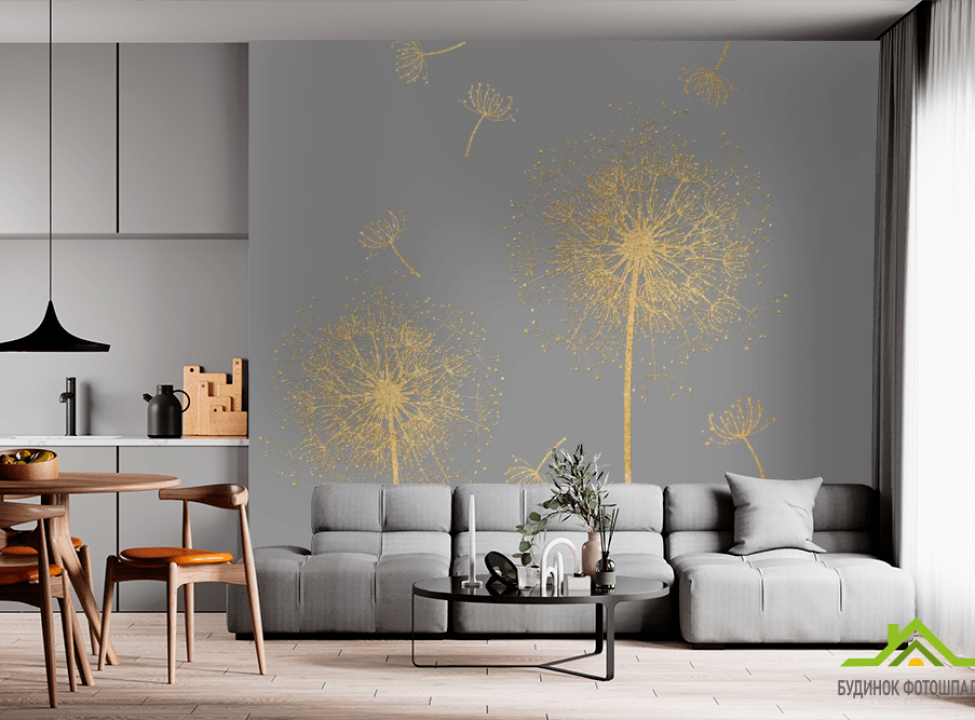 выбрать Фотошпалери золоті кульбаби Фотошпалери з позолотою на стіну